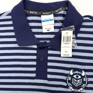 Disney Monsters University Polo Mens MD Blue Striped MU Crest BoxLunch NWT